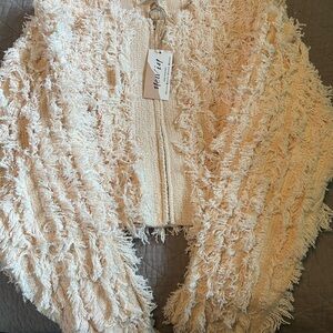 Textured Cream Fringe Sweater